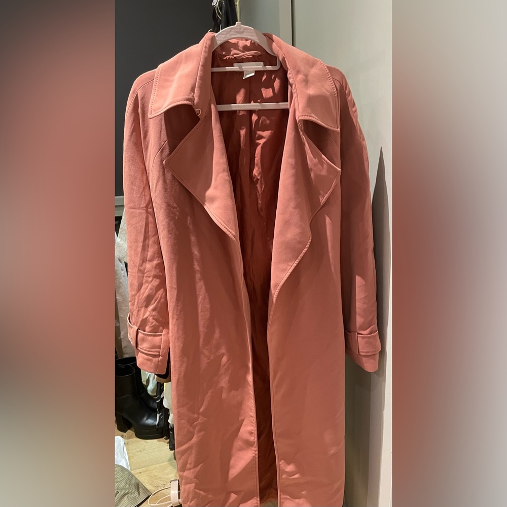 three coats.White fur coat Primark (M)check coat H&M (10)pink trench H&M (M) - Picture 3 of 3